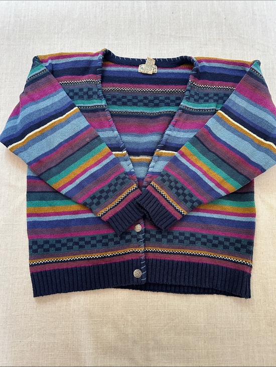 L.L. Bean Sweaters - Vintage L.L. Bean Multi-Color Striped V-Neck Cardigan Sweater #592 Women's Large